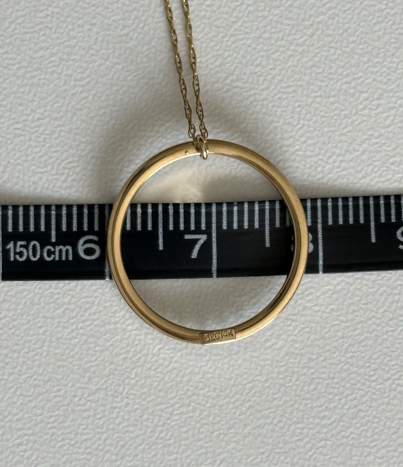 14k Yellow and White Gold Round Circle Pendant 18” Chain Necklace Designer SLC