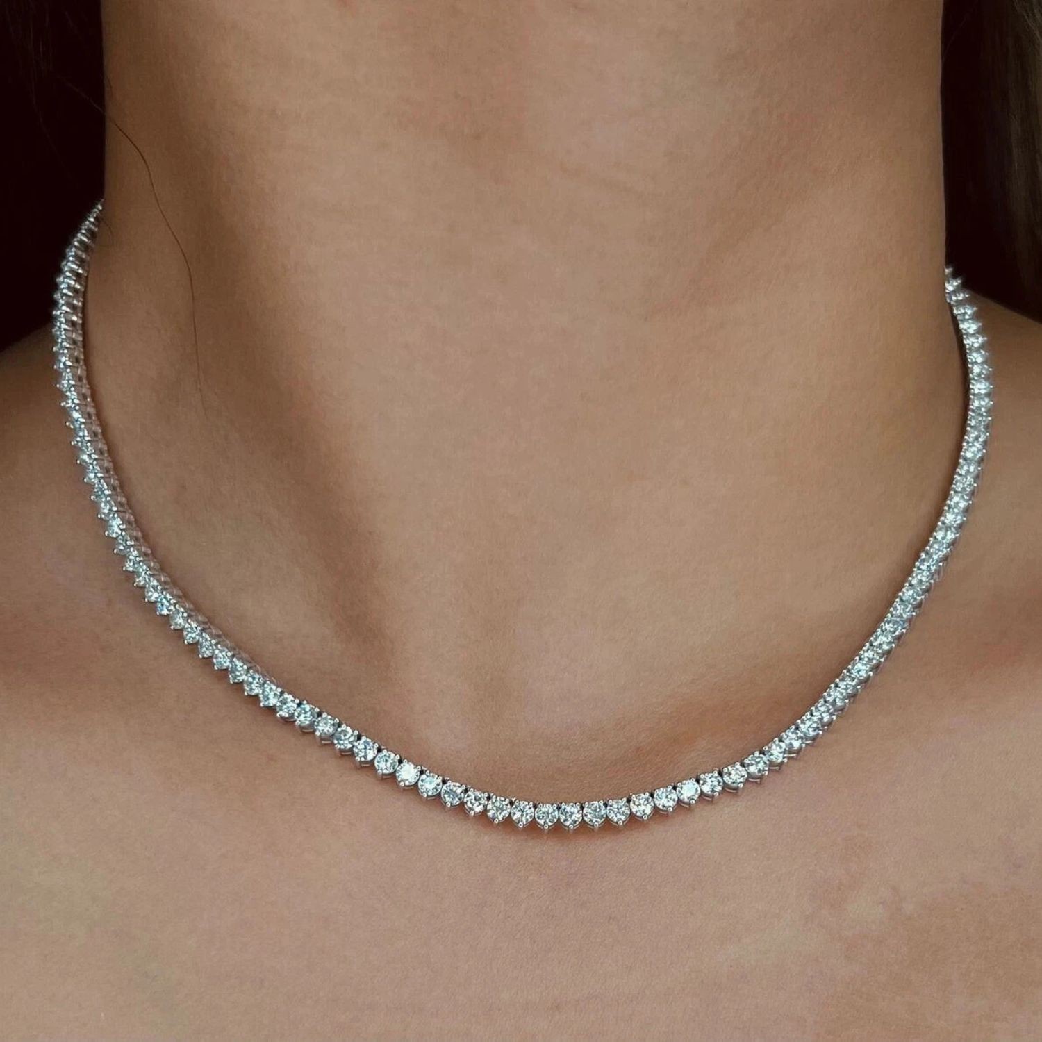 12Ct Round Cut Lab Grown Diamond Women’s Tennis Necklace 14K White Gold Over 16″