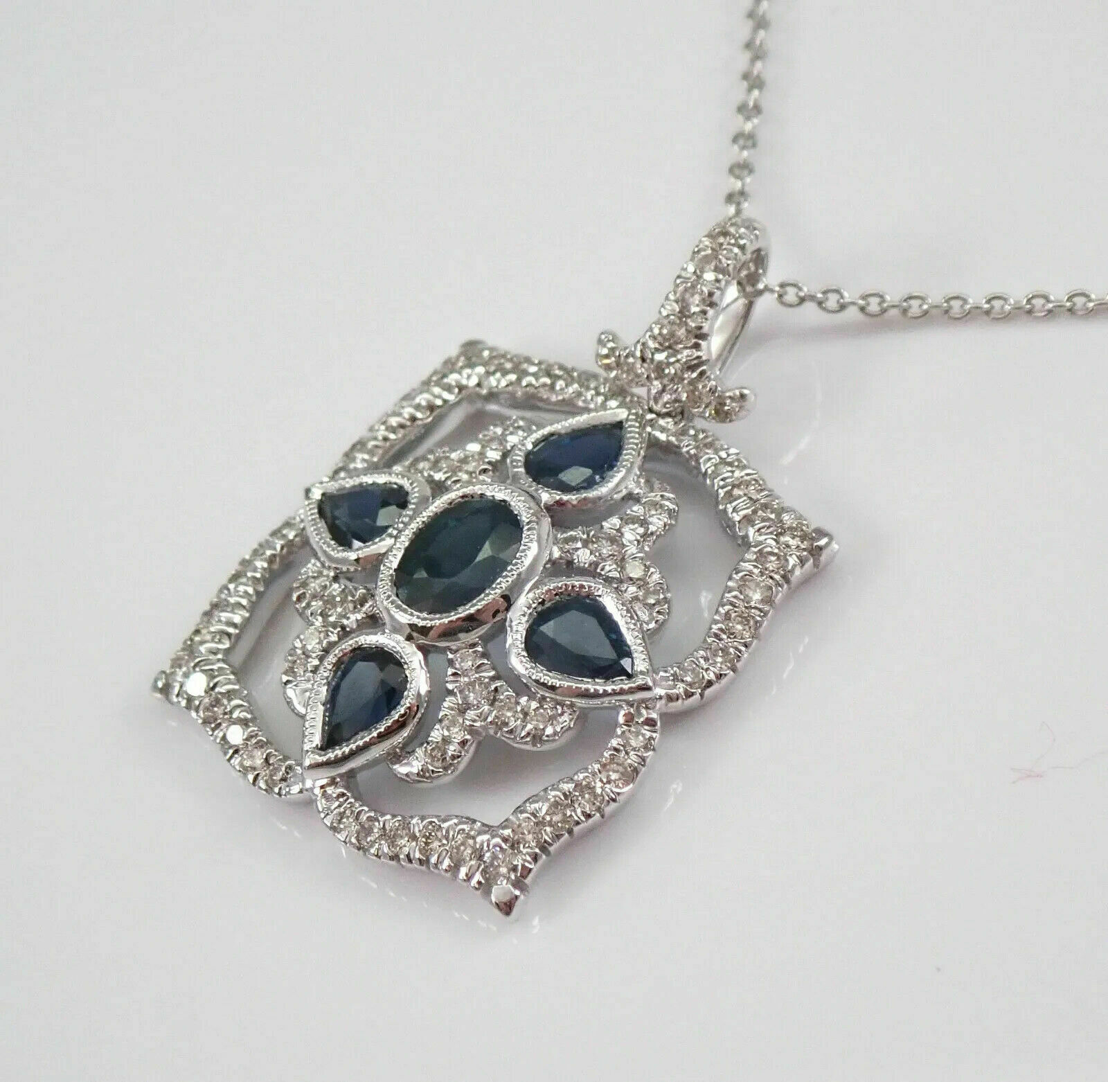 3Ct Oval Cut Blue Sapphire Pendant 14K White Gold Finish 18” Free Chain