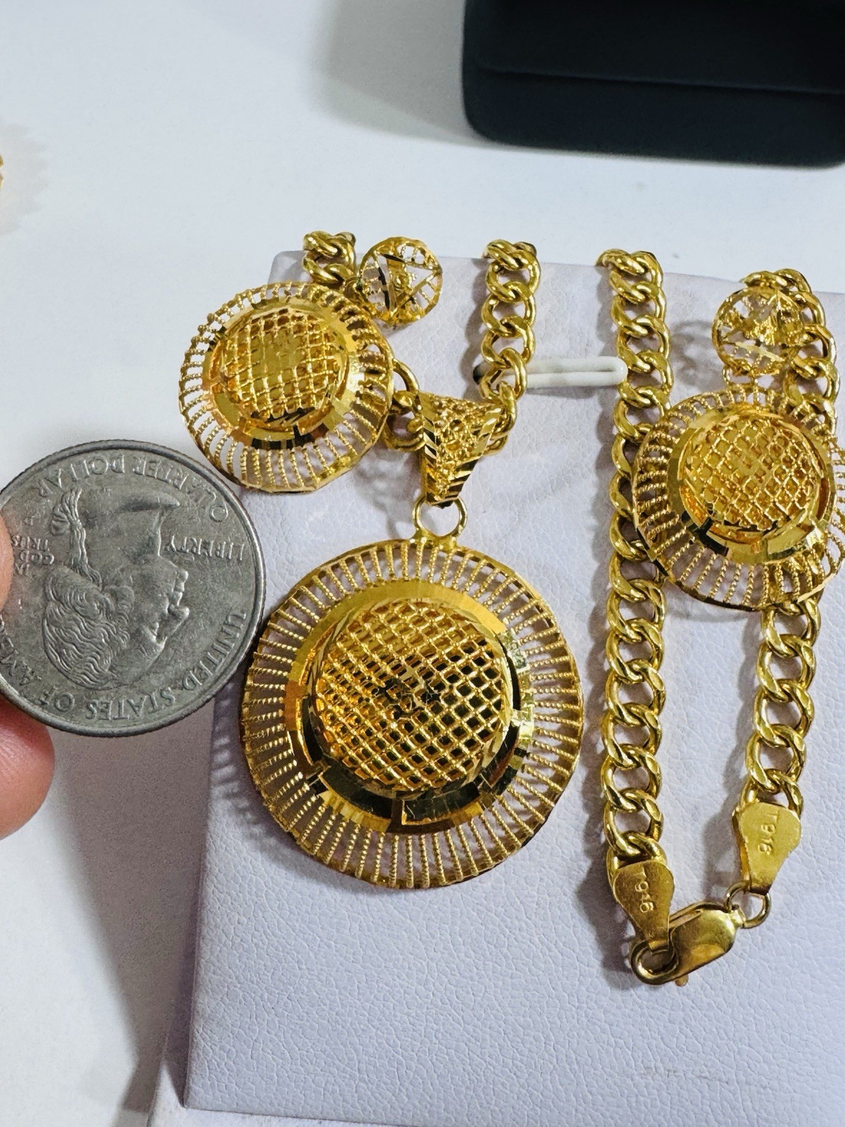 22K 916 Real Gold 18”/18.5” long Round Earring Set Necklace 21.24g 5.5mm WOMENS