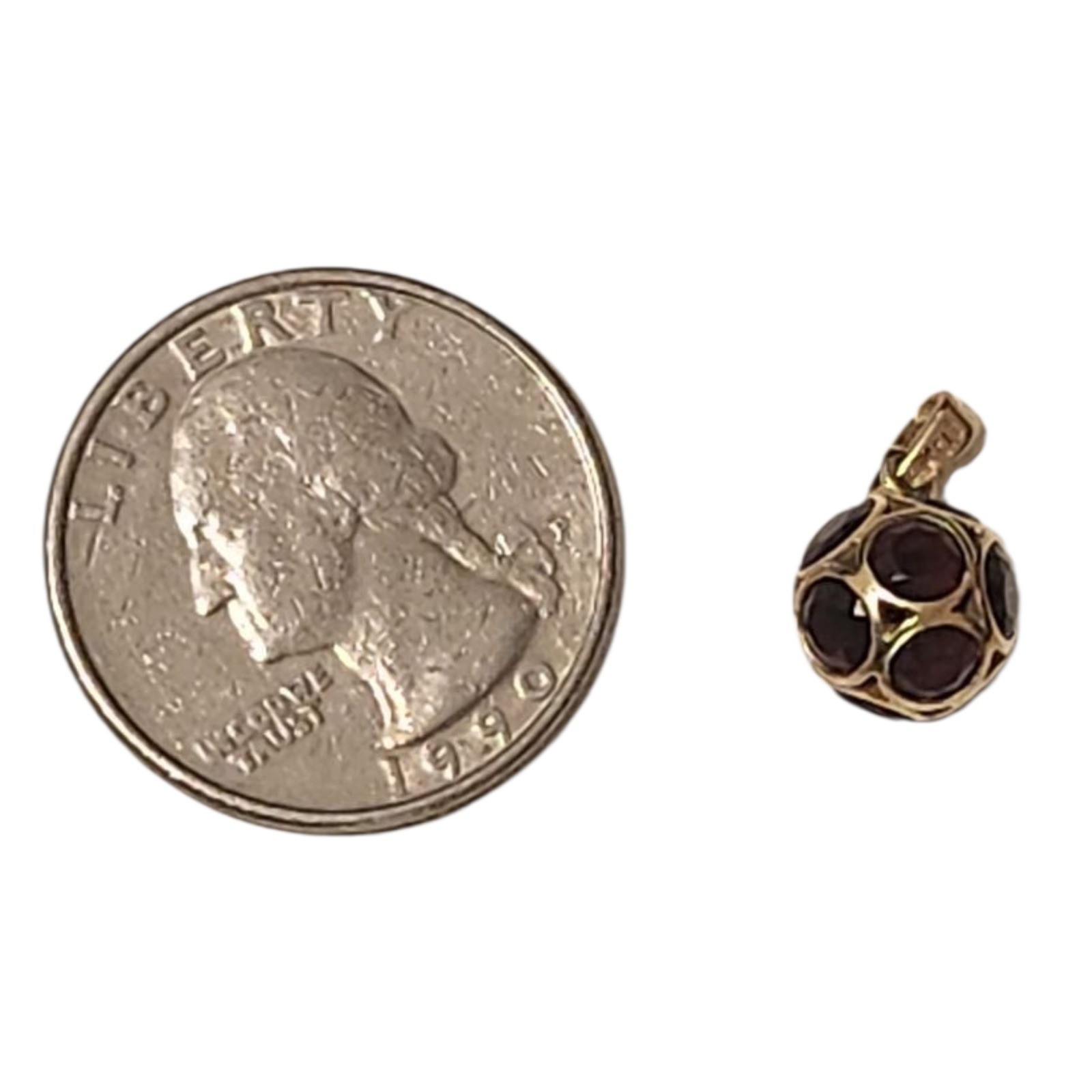 Clyde Duneier 14K Gold Round Garnet Ball January Charm Pendant CID Anniversary