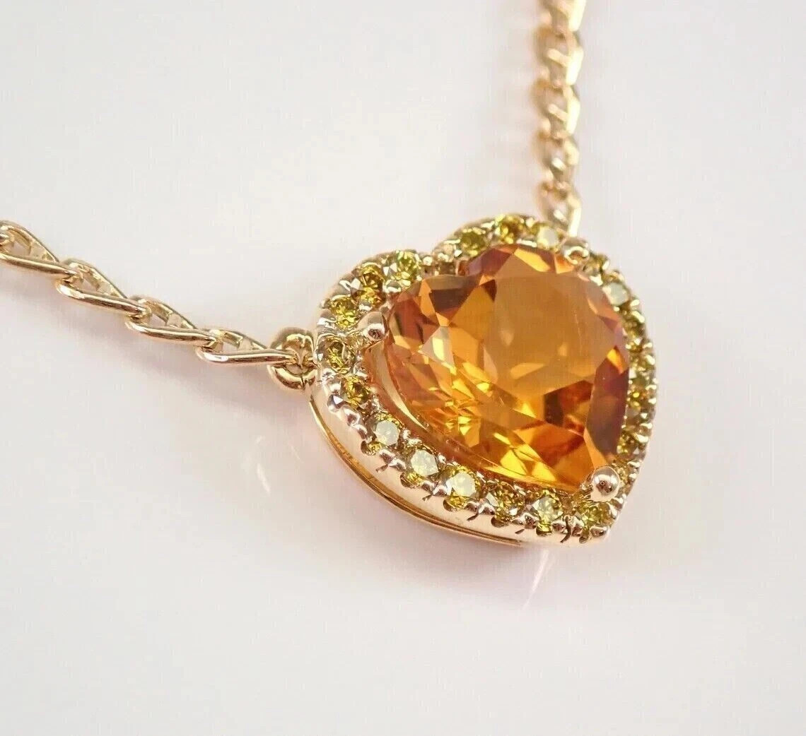 2.00Ct Heart Cut Yellow Citrine Lab-Created Halo Pendant 14K Yellow Gold Finish