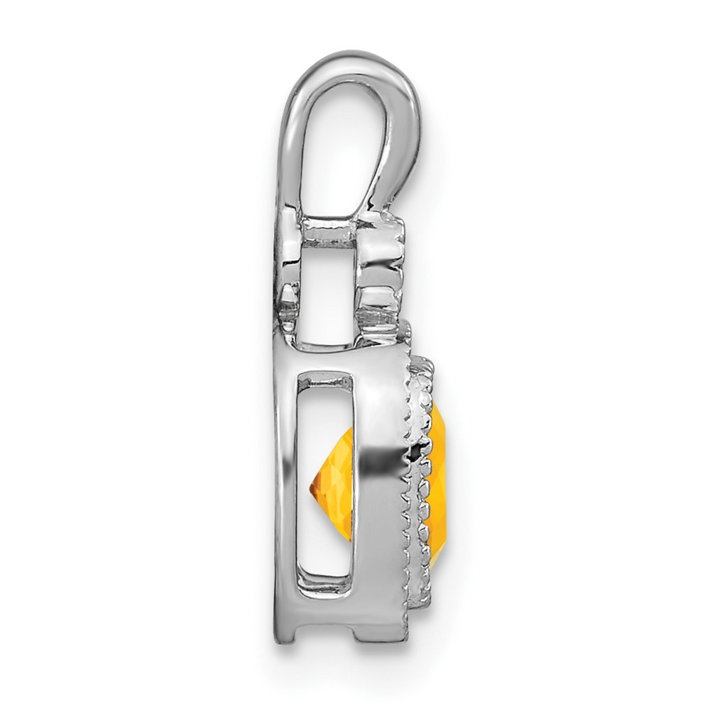 14k White Gold Cushion Citrine and Diamond Pendant 1.24gm L-0.65 Inch