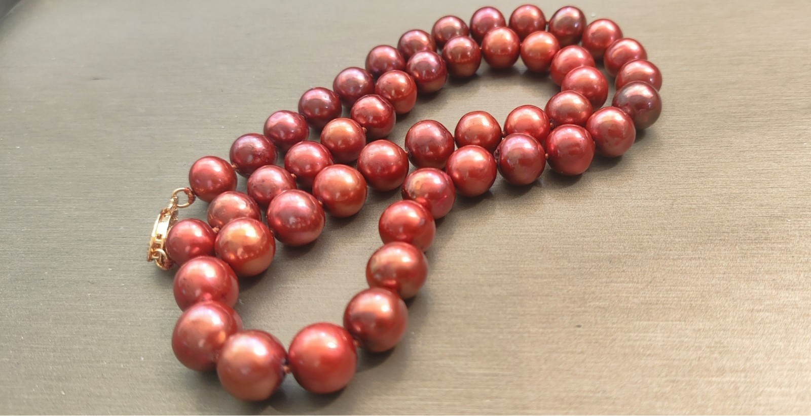 New AAAA 9-10MM SOUTH SEA NATURAL Red PEARL NECKLACE 18 INCH 14K Gold