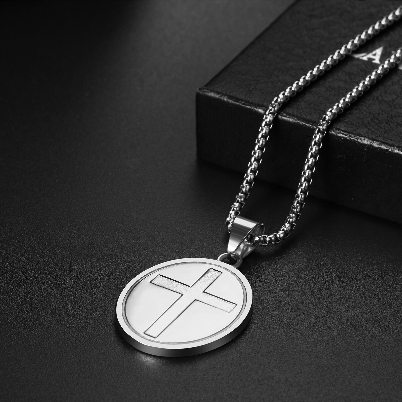 Men Shield Medal Pendant Traveler St Christopher Angel Religious Amulet Necklace