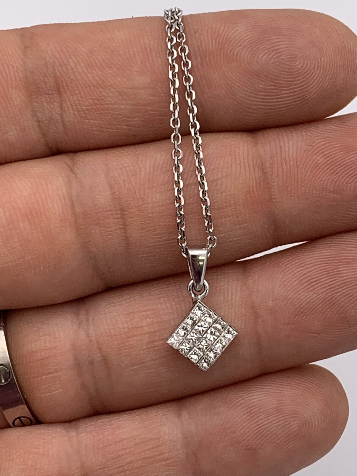 14K White Gold .48ct(tw) Natural Princess Diamonds Invisible Set Pend/Neck 18”
