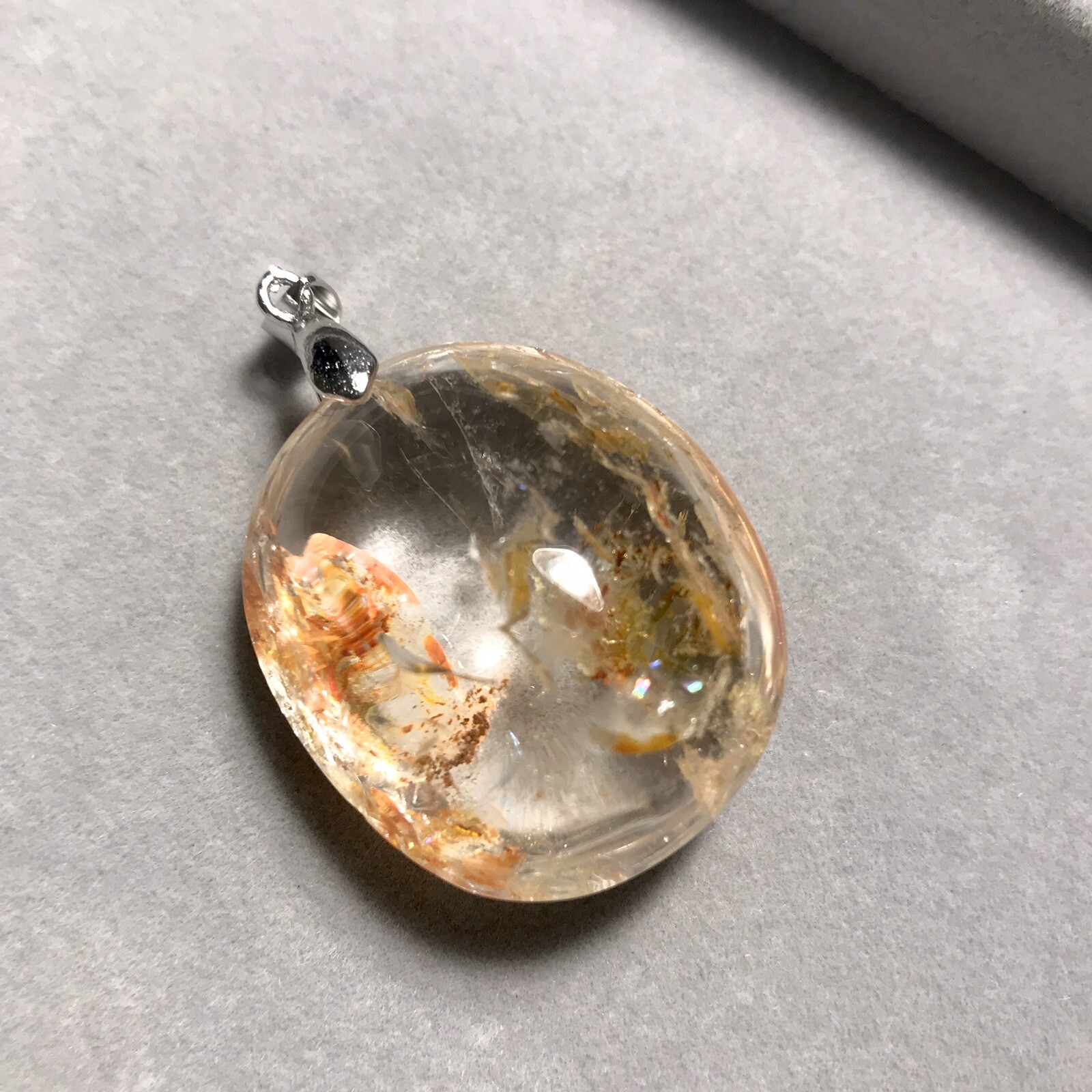 US SELLER Natural Red Yellow Phantom Quartz Pendant Oval Crystal GEM Palm Stone