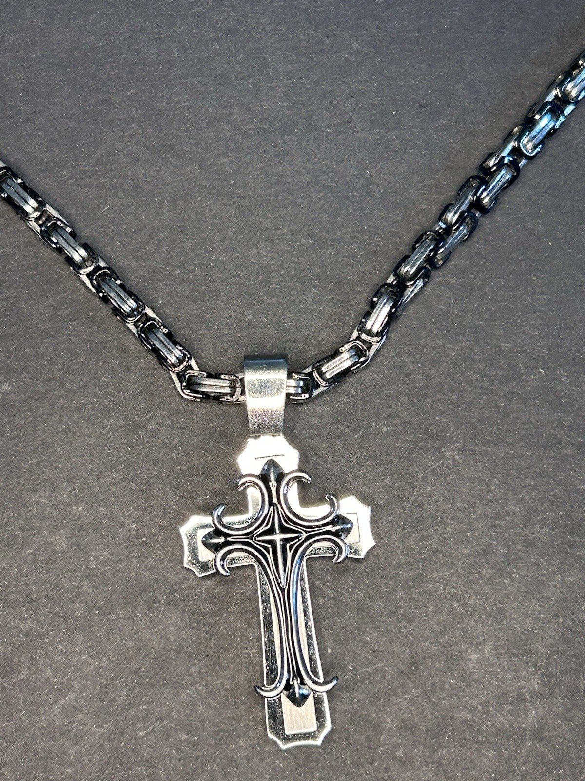 Male Vintage Christian Trinity Latin Cross Necklace L 21”