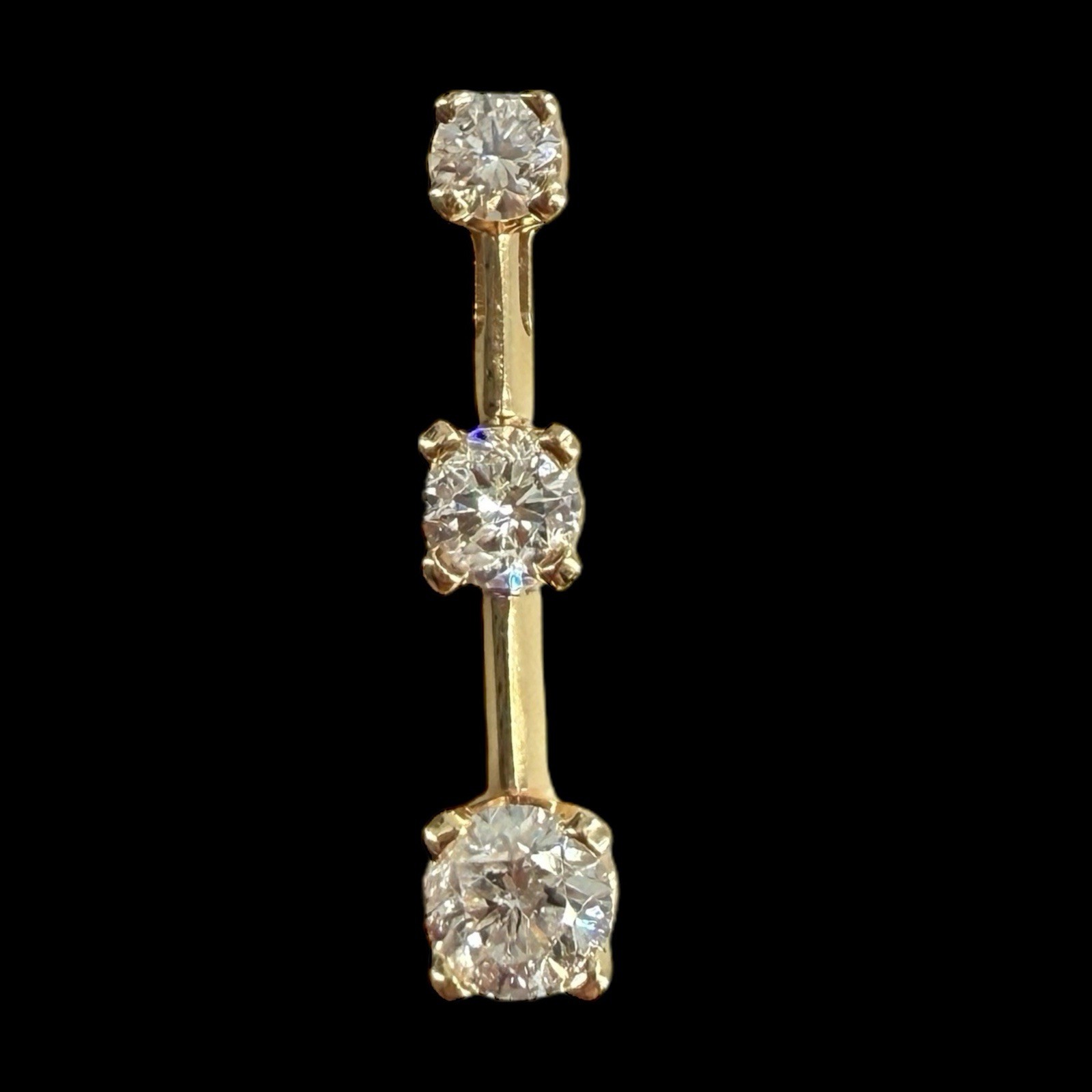 14k solid yellow gold and 3 stone diamond pendant slider approx 1/2 ctw