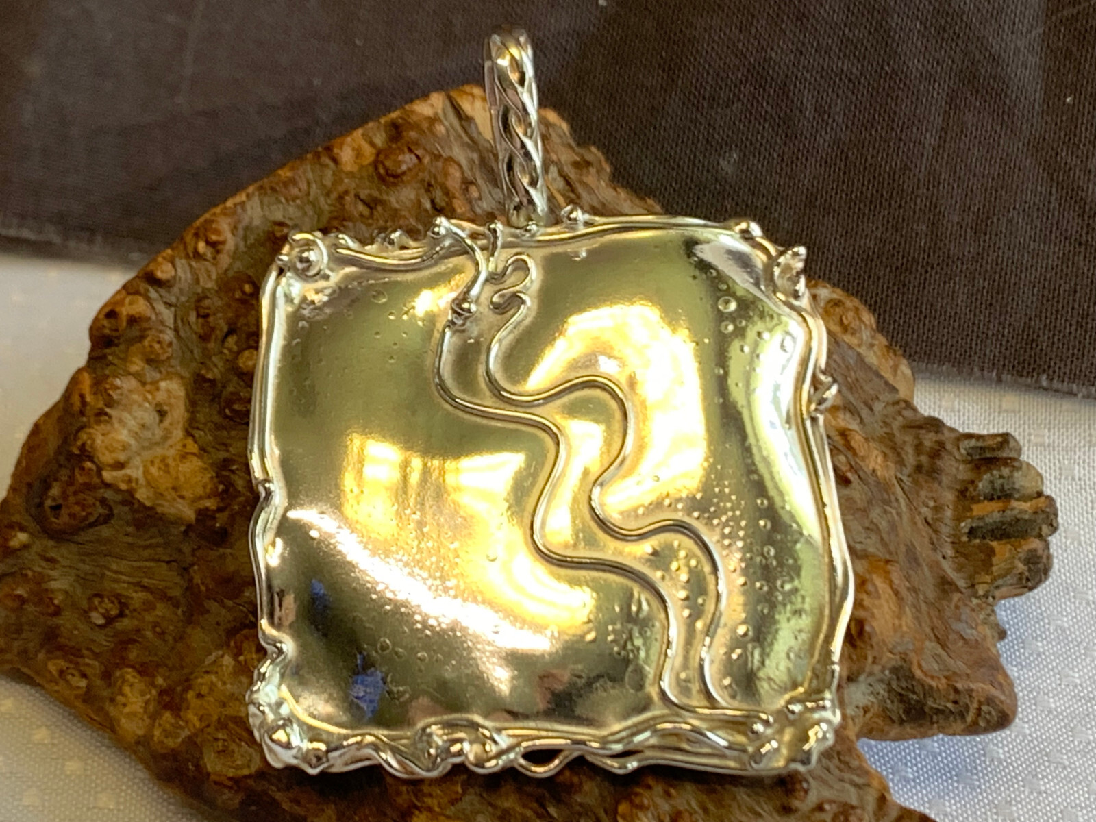 Sterling Silver Pendant 9.18g Fine Jewelry Square Wavy Lines Necklace Charm