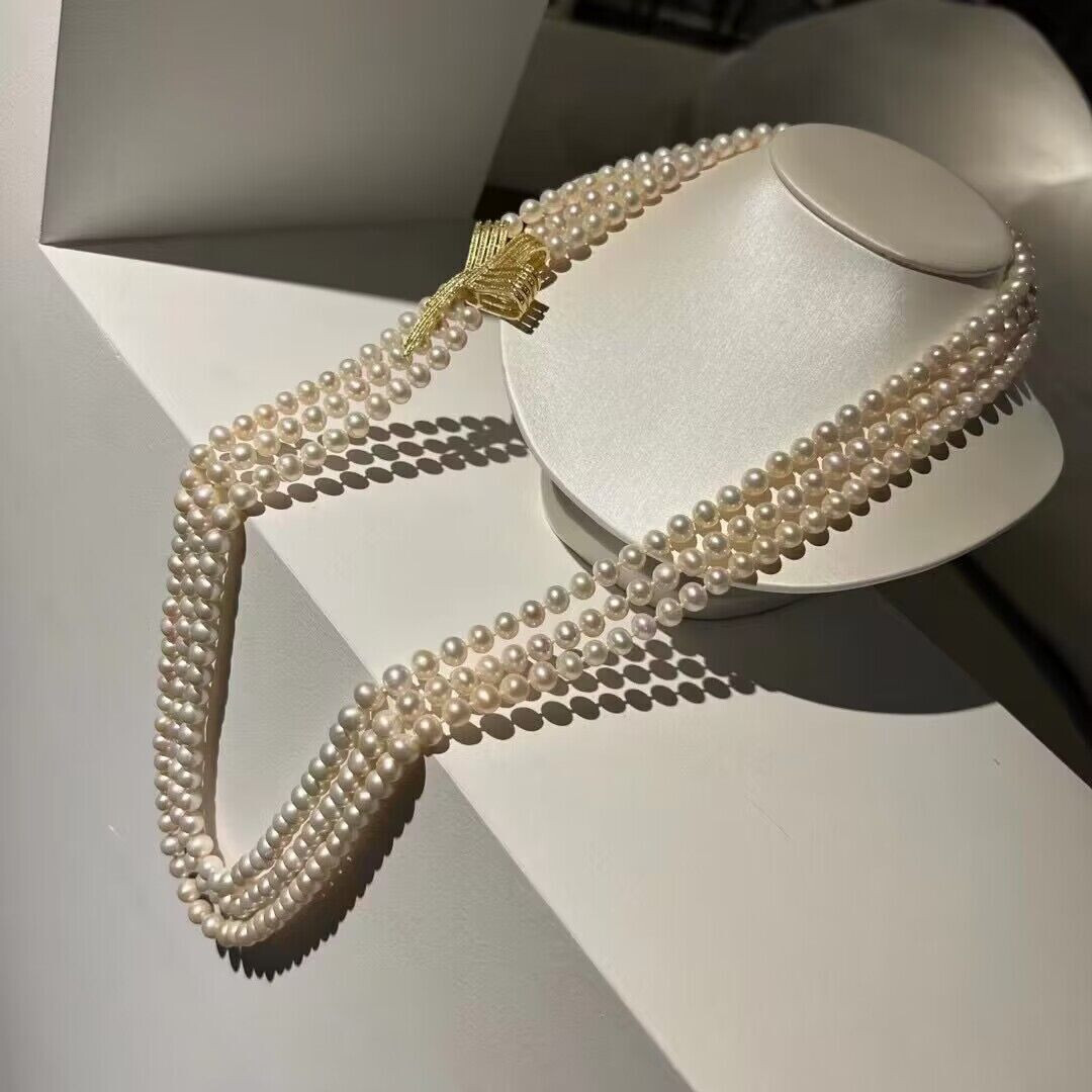 triple strands 7-8mm south sea white pearl necklace 28″29″30′