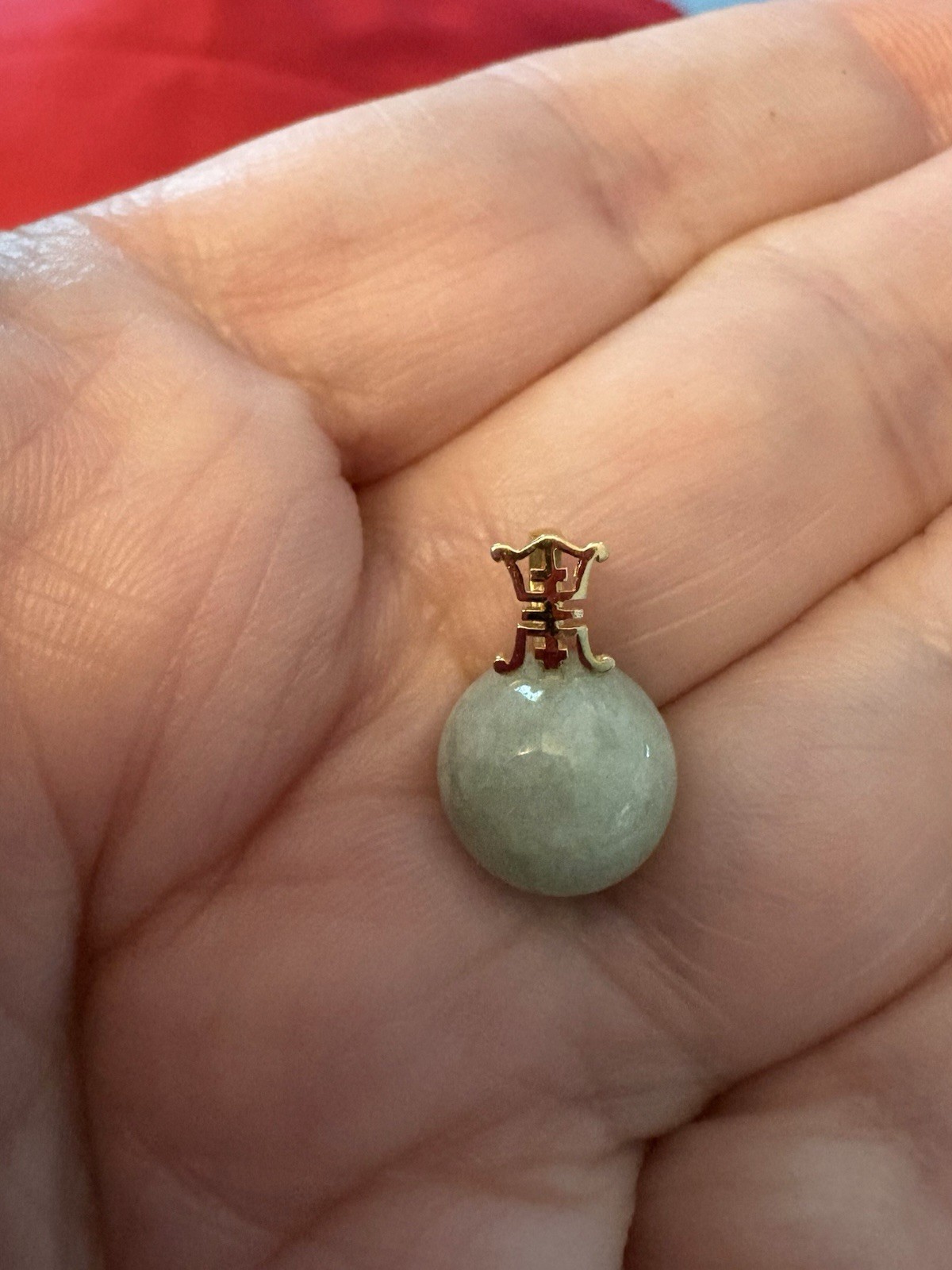 14k Yellow Gold Chinese Character Green Jade 10mm Ball Pendant Sphere Round