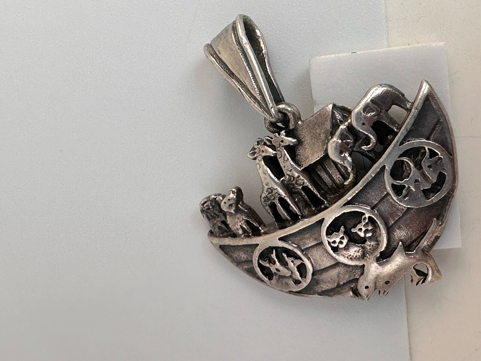 Vintage Sterling Silver 925 Animals Noah’s Ark 3D Pendant Faith 5g Bible Jewelry