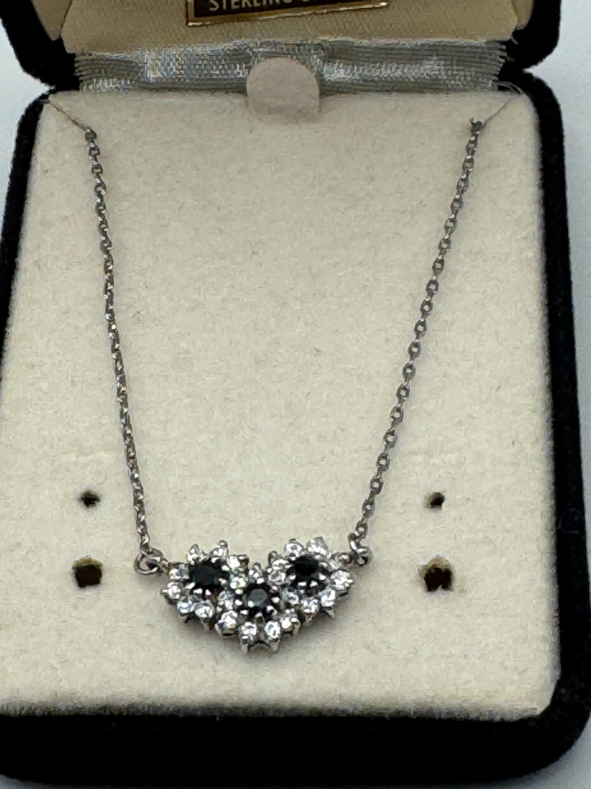 Nikolas Sterling Silver Necklace 17 In Black Clear Stone Cluster Pendant Vintage