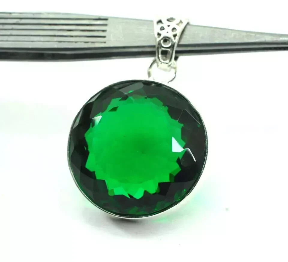 94 Ct Green Topaz Round Cut 925 Sterling Silver Gemstone Pendant Jewelry