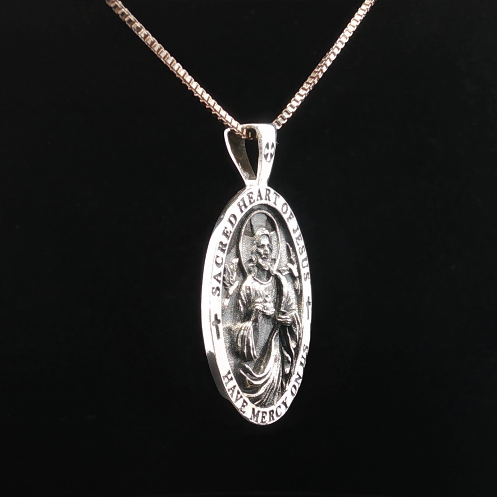 925 Sterling Silver Sacred Heart & Divine Mercy Sterling Silver Medal Necklace