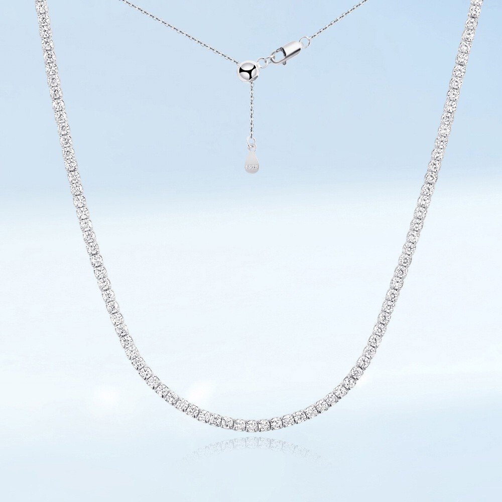 2mm Moissanite Tennis Chain Necklace 925 Sterling Silver Plated 14K White Gold