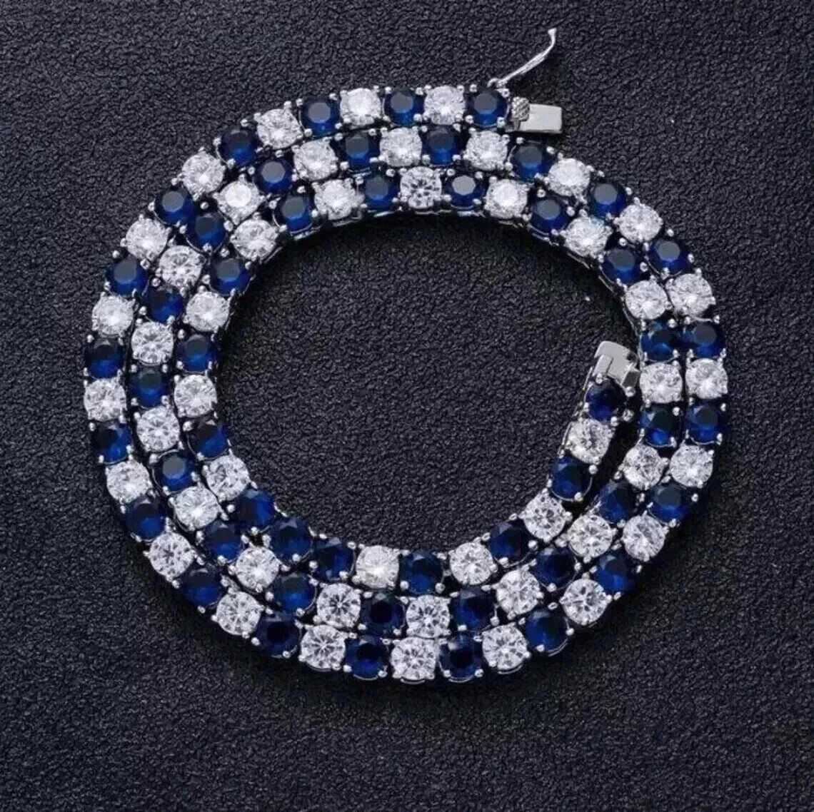 20TCW Round Lab Created Sapphire & Diamond Tennis Necklace 925 Sterling Silver
