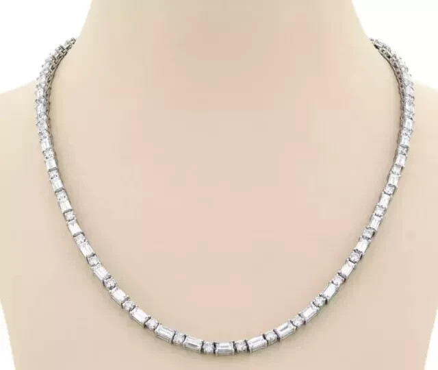 7Ct 14k White Gold Plated Emerald Lab Created Diamond Tennis Necklace 20″Inch