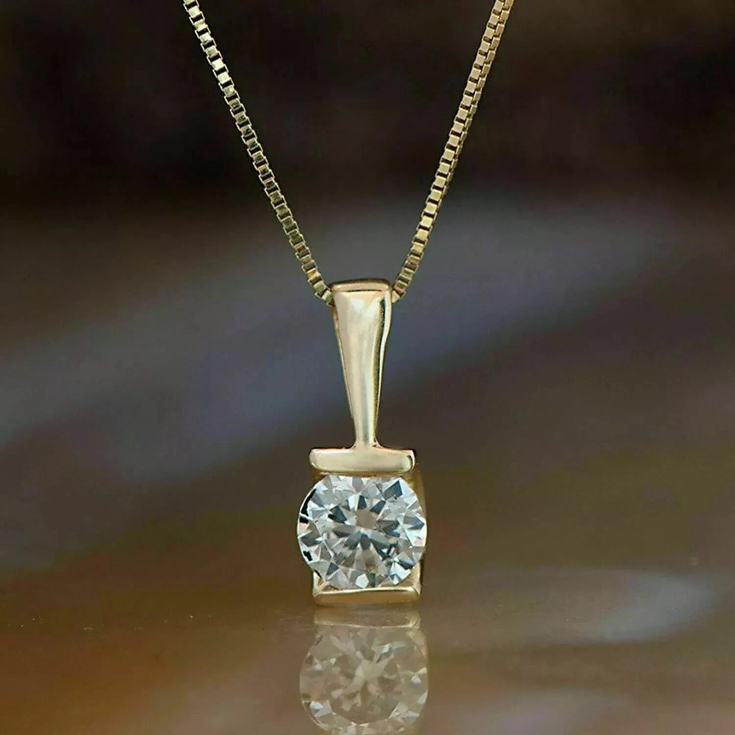 14K Yellow Gold Plated 1 Ct Round Cut Moissanite Solitaire Pendant Necklace 18″