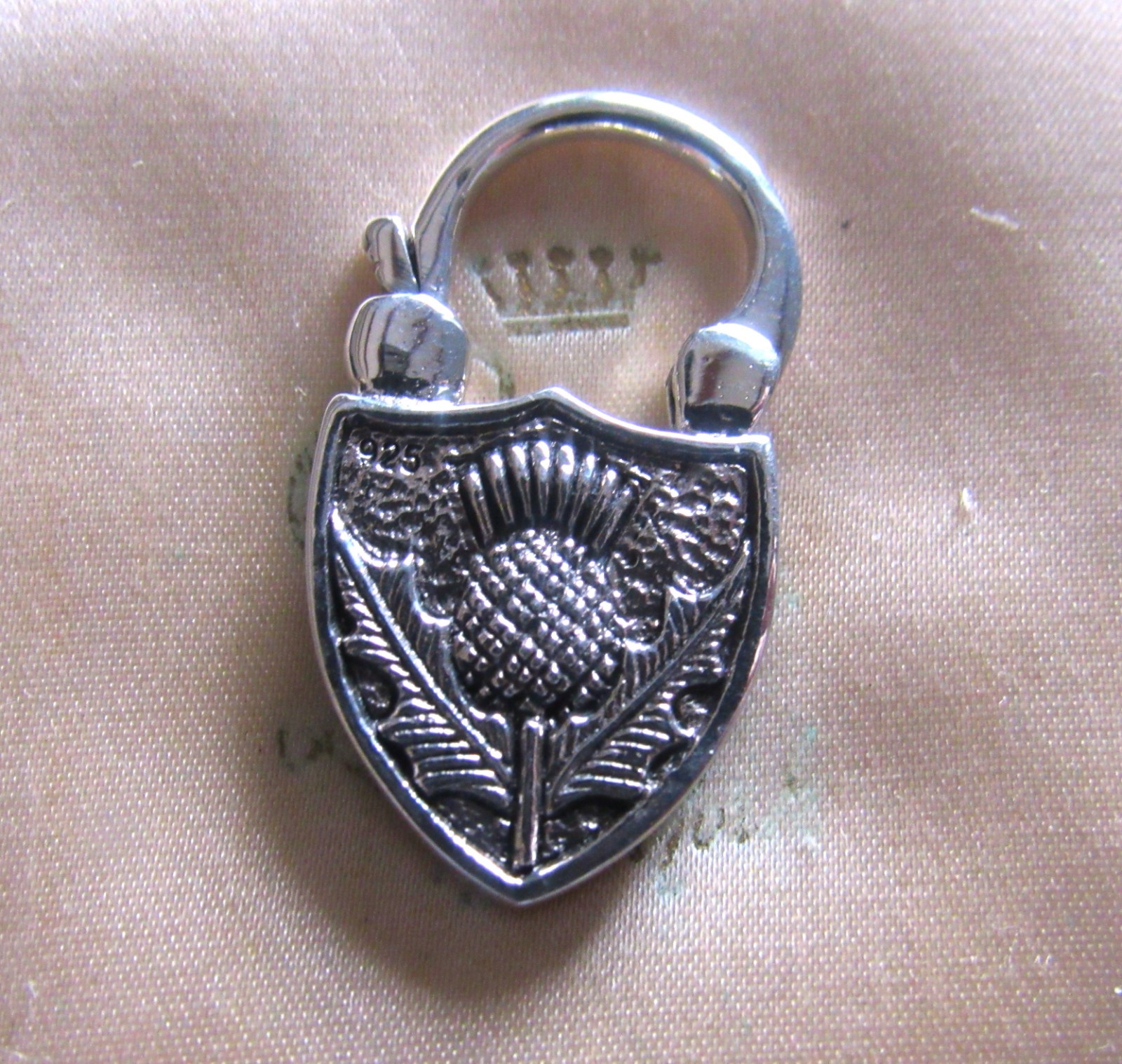 925 silver Scottish thistle & green Malachite shield padlock necklace pendant