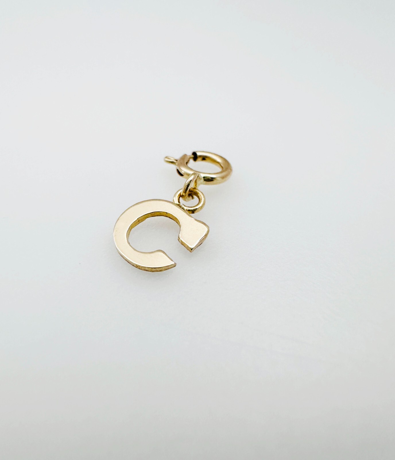 14K Solid Yellow Gold Mini/Very Small ‘C’ Initial Charm Pendant w/Spring Clasp