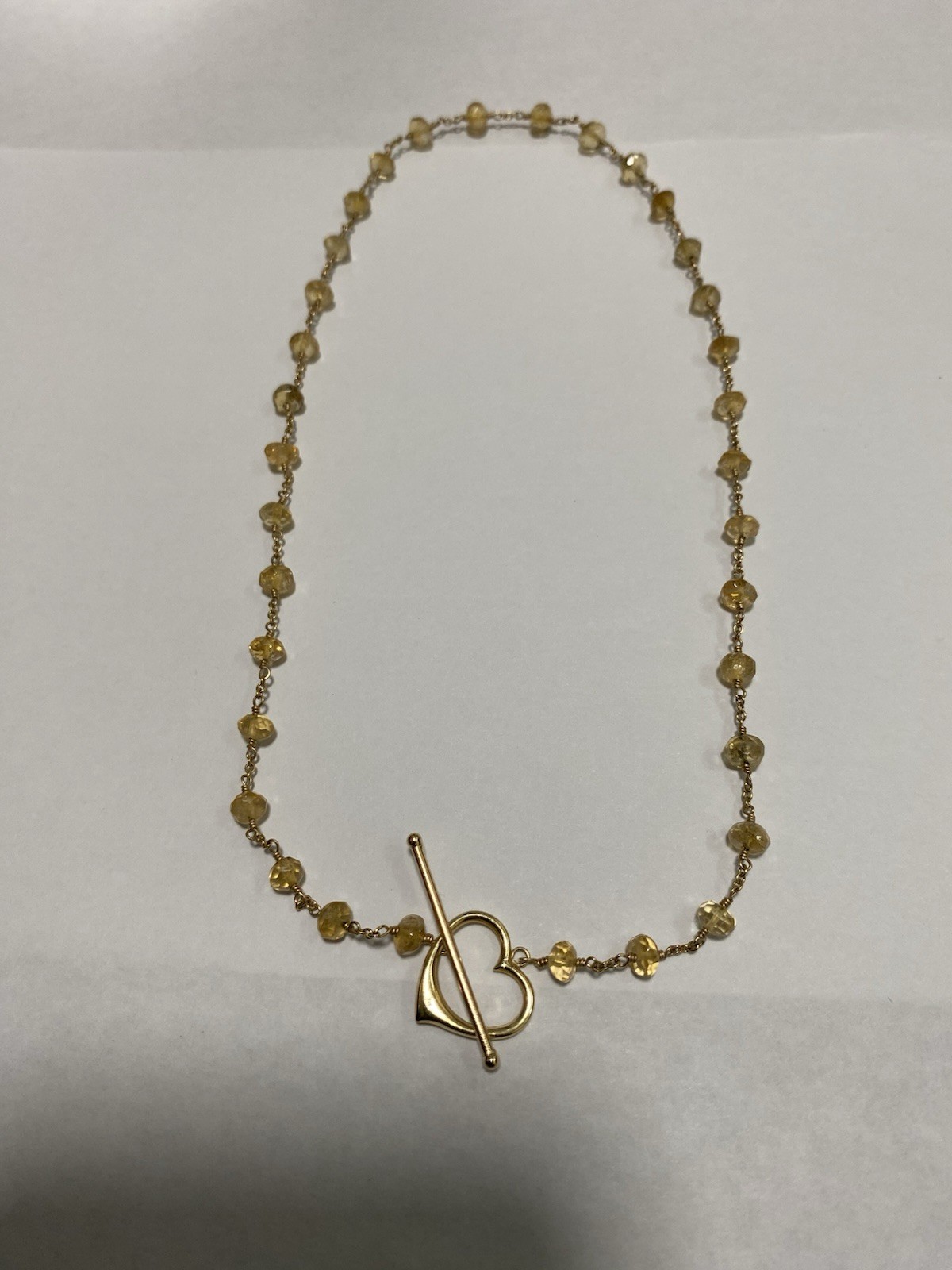 14k Gold Citrine Beaded Necklace 16 Inches, 7.10 Grams