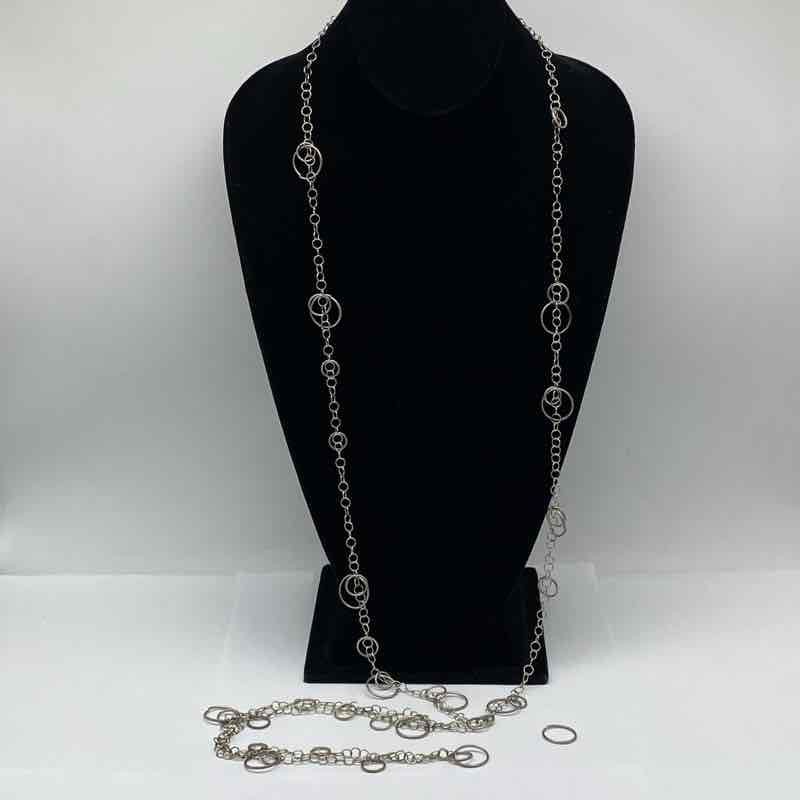 Sterling Silver 925 Long Station Necklace Concentric Circle Links 58″ 33.9g