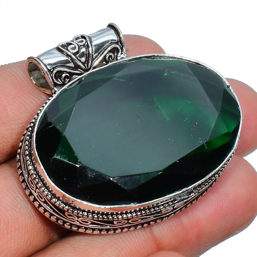 Chrome Diopside Gemstone Handmade 925 Sterling Silver Jewelry Pendant Sz 2.25″