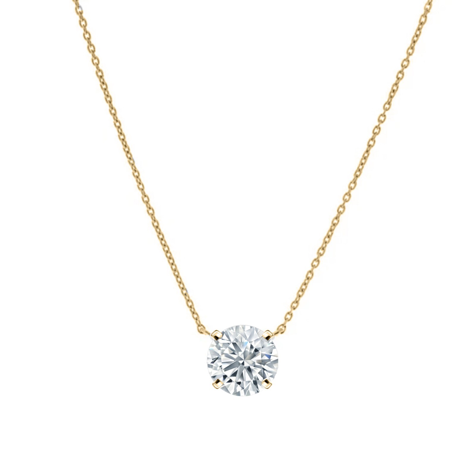 IGI E/VVS 1.25 Ct Round Lab Grown Floating Diamond Necklace Real 14K Yellow Gold