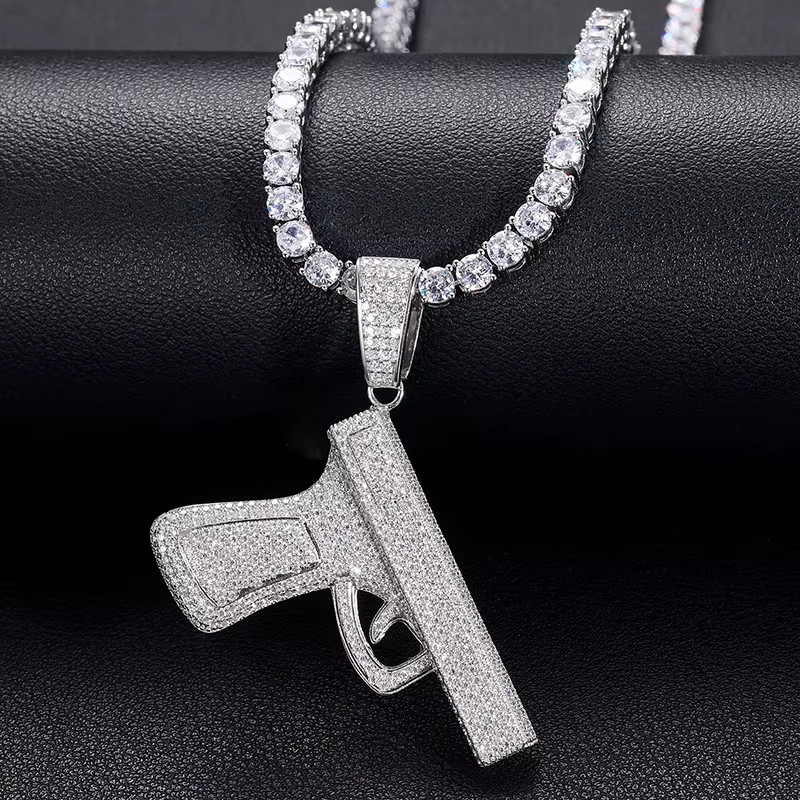 Iced Out Pistol Moissanite Pendant VVS 925 Sterling Silver Hip Hop Jewelry Men