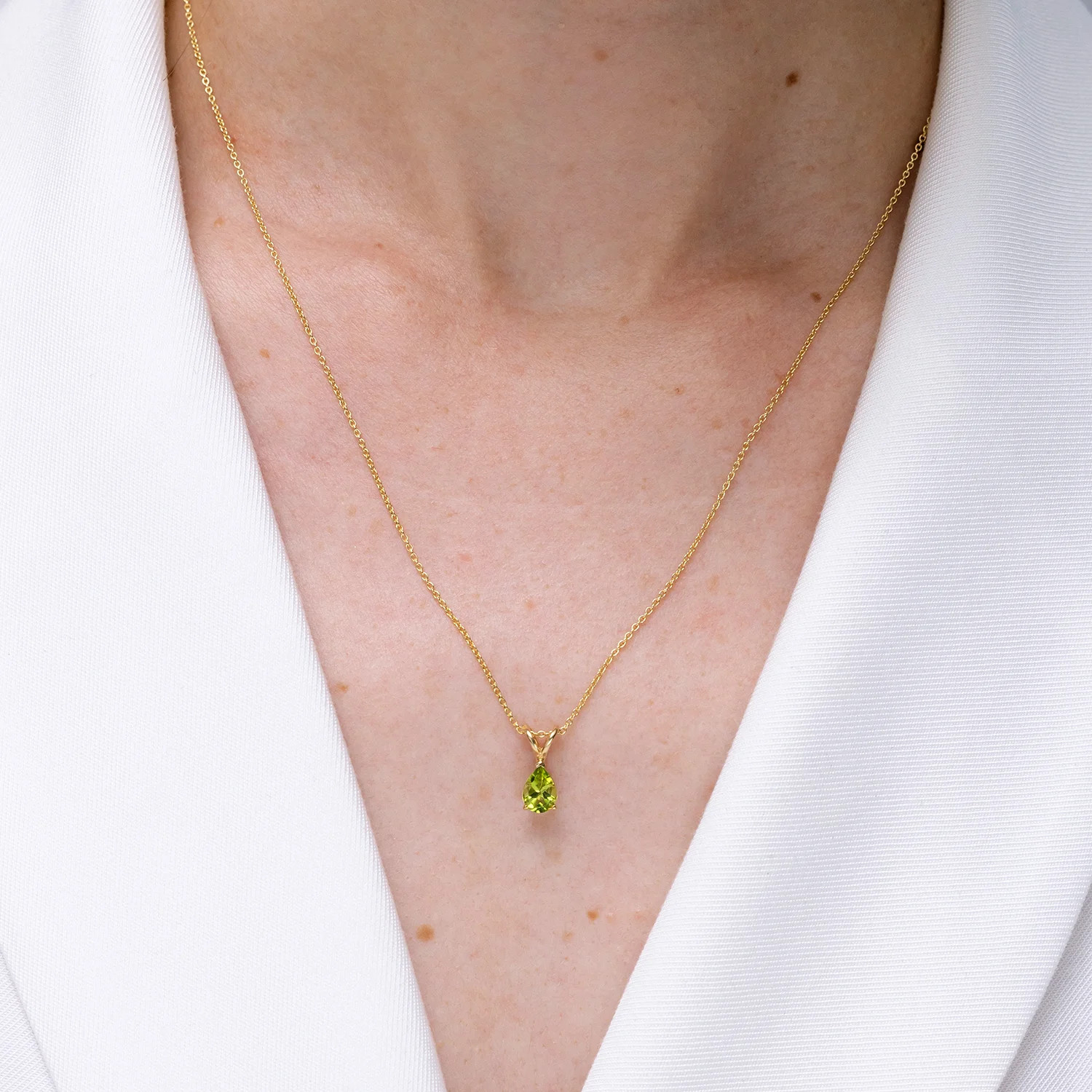 Angara Natural V-Bale Pear-Shaped Peridot Solitaire Pendant Necklace in Silver