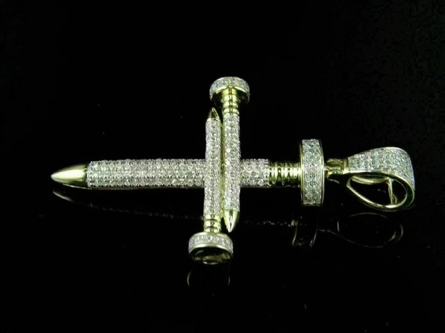 2.5Ct Lab Grown Diamond Nail Cross Religious Pendant 14k Yellow Gold Plated