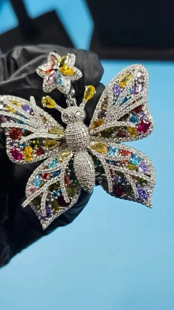 4.50Ct Round Cut Real Moissanite Women’s Butterfly Pendant 14K White Gold Plated