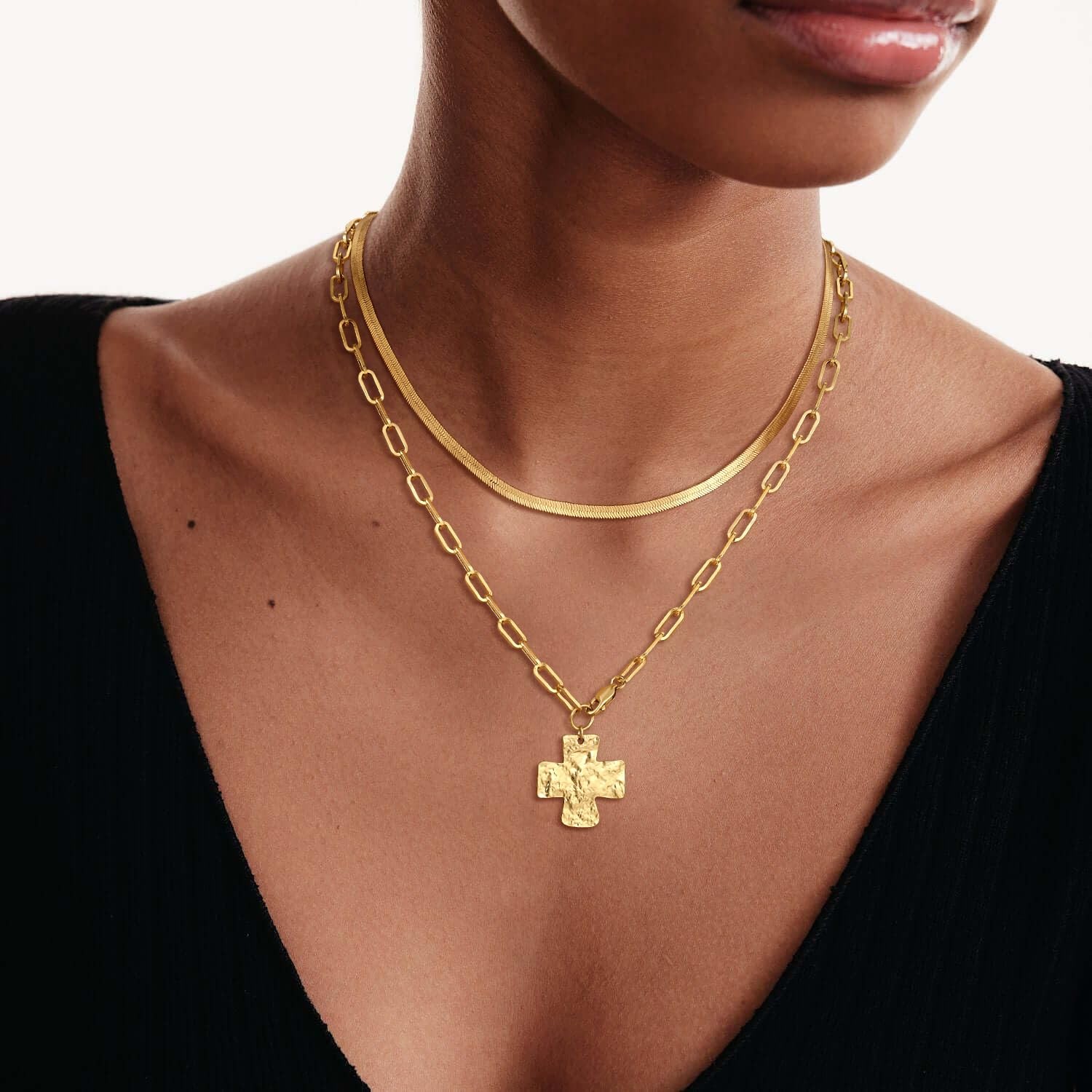 Chunky Cross Necklace for Women Trendy Gold Layered Statement Cross Pendant C…