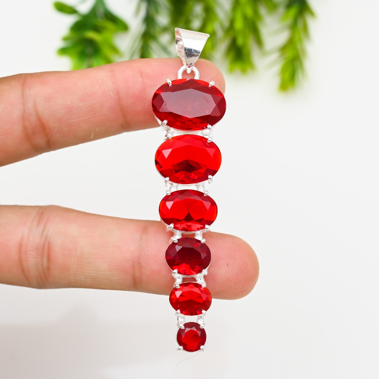 Red Garnet Gemstone 925 Sterling Silver Pendant Handmade Jewelry Gift For Her
