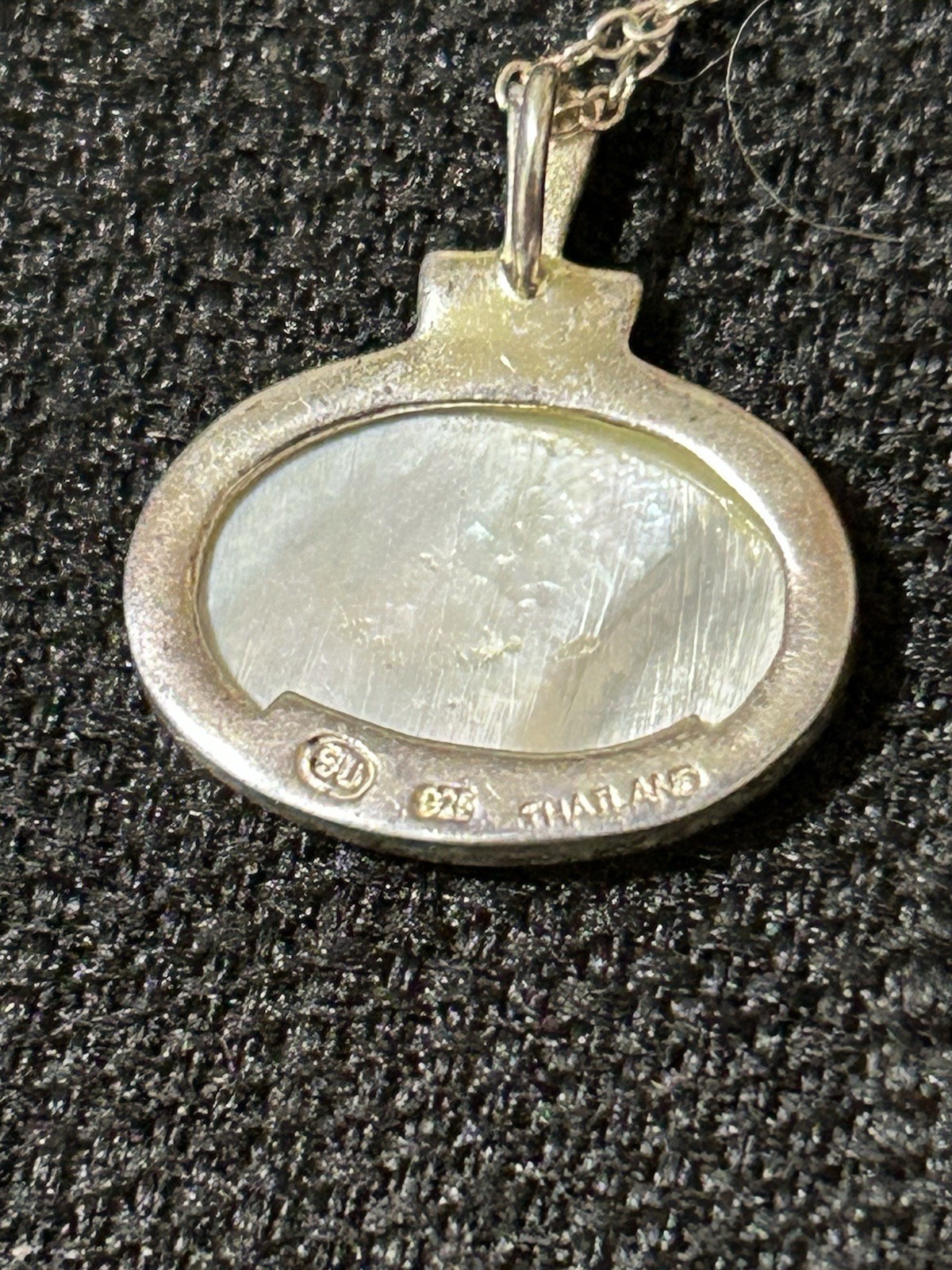 Thailand SU 925 Sterling Silver Mother Of Pearl MOP Pendant Necklace 18”