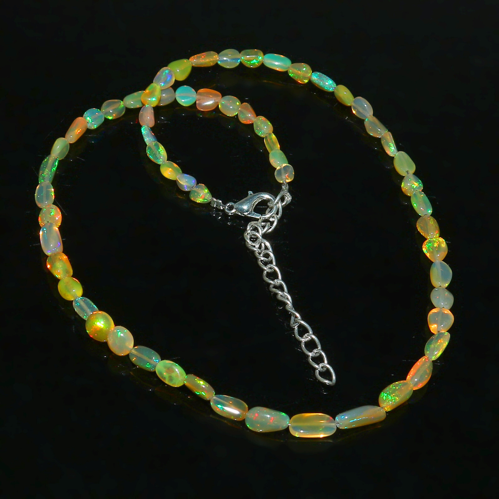 Natural Ethiopian Welo Fire Opal Tumble Beaded Gemstone Necklace 16 Inches