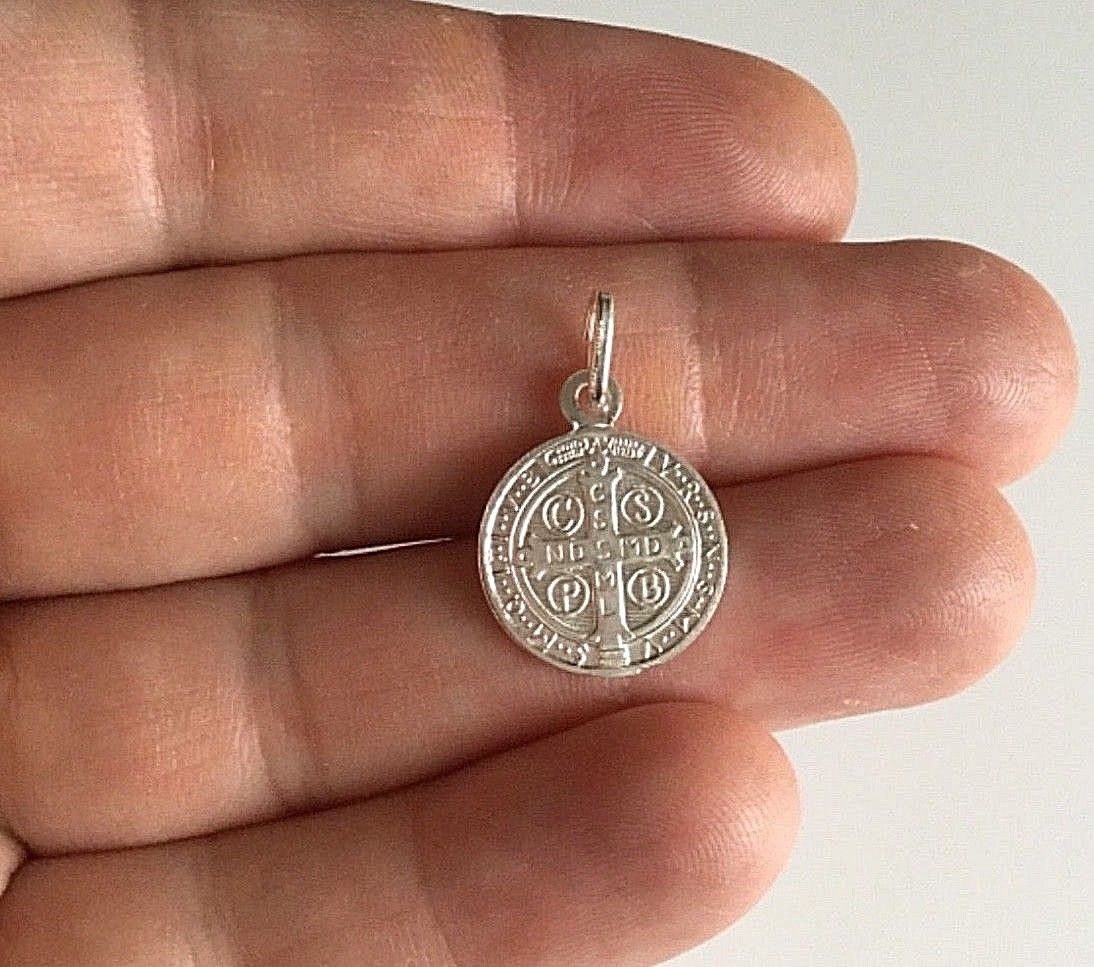 925 STERLING SILVER SAINT BENEDICT PENDANT/PLATA MEDALLA DE SAN BENITO-15mm #1