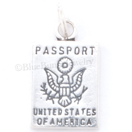 PASSPORT charm Sterling Silver United States America Travel Pendant Charm 925 US