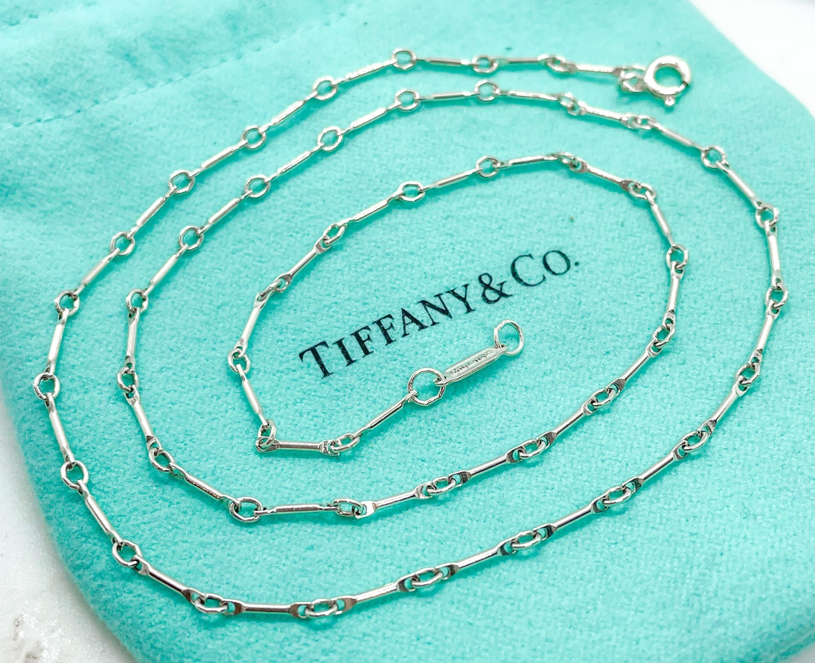 Tiffany & Co. Bar Round Link Chain Necklace 18″ Sterling Silver w/ Box