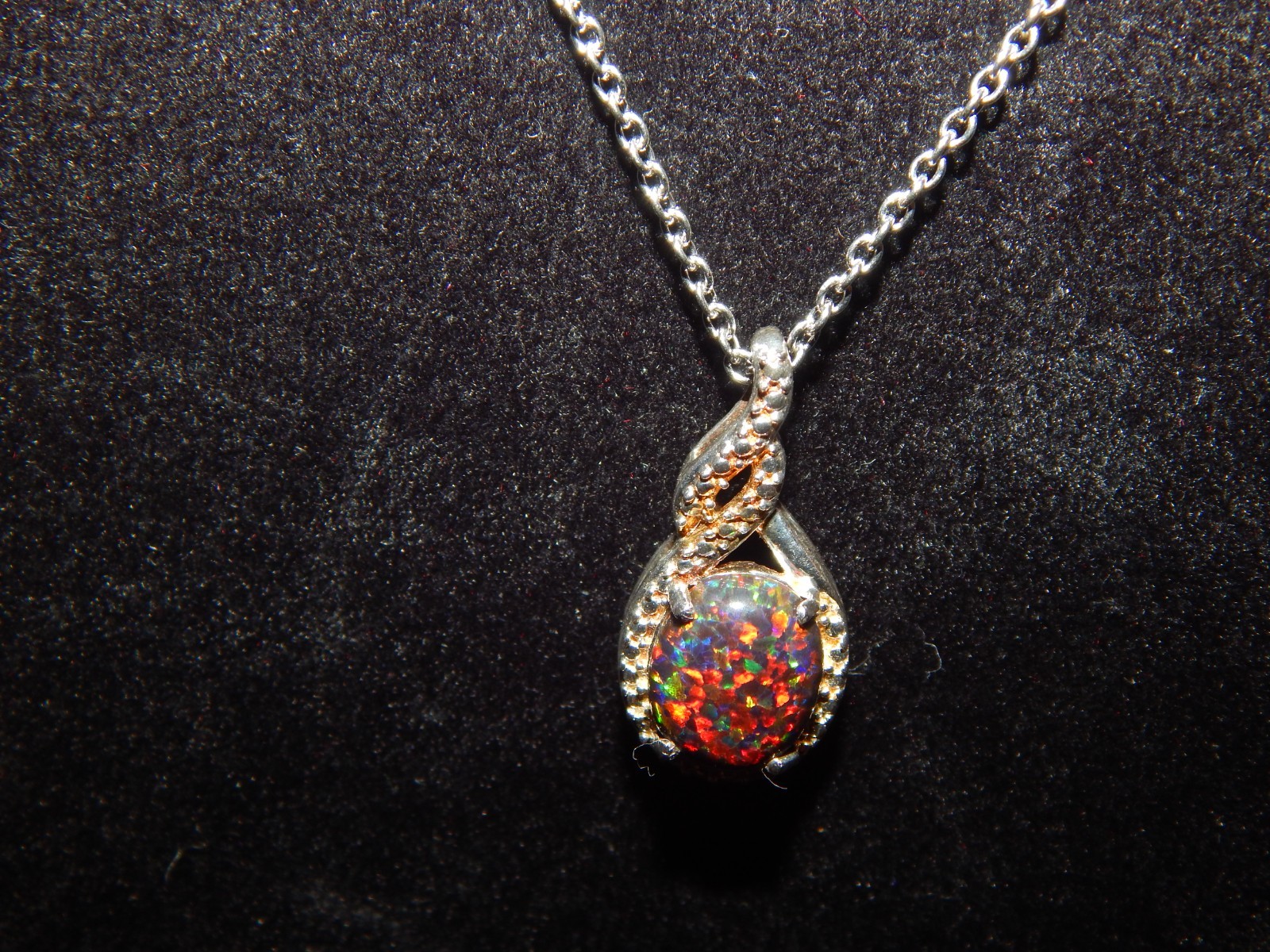 Womens lab created Opal necklace stainless steel chain (D)
