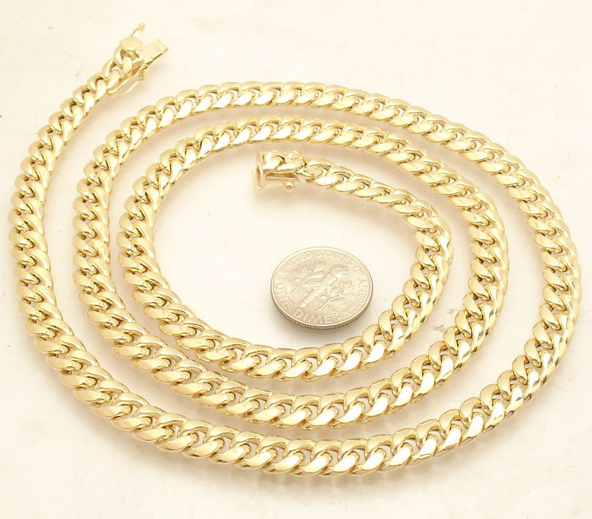 7mm Semi-Solid Tight Cuban Chain Necklace Box Clasp Lock Real 10K Yellow Gold