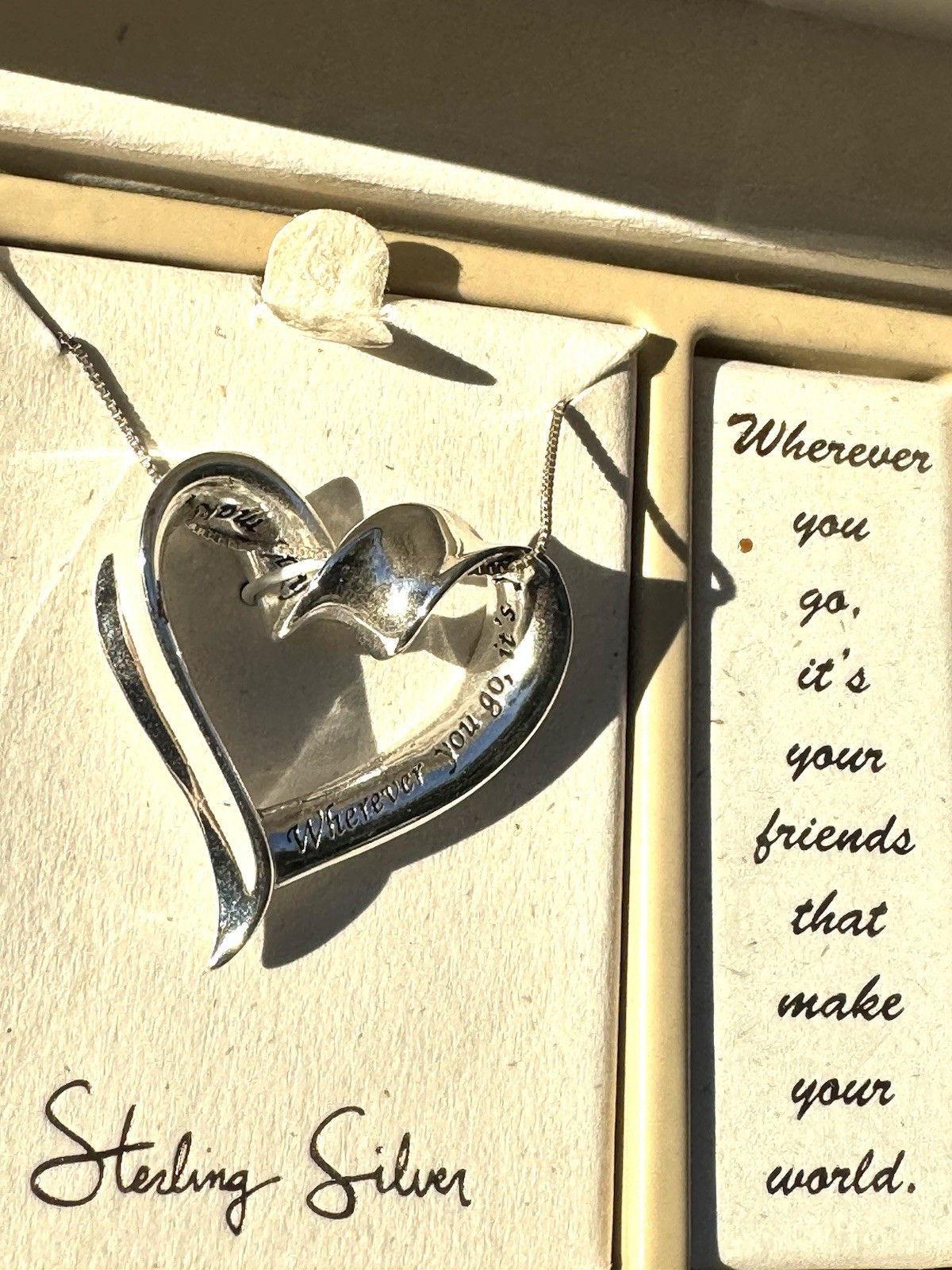 Sterling Heart Pendant/Necklace with Engraved Friendship Sentiment ~Original Box