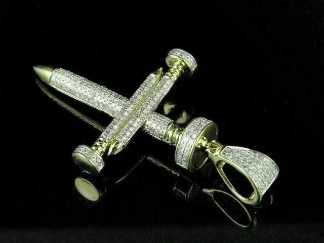 2.5Ct Lab Grown Diamond Nail Cross Religious Pendant 14k Yellow Gold Plated