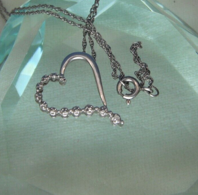 925 Heart 1 Diamond 925 19″ Singapore Chain Spring Ring Clasp 2.32g