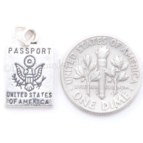 PASSPORT charm Sterling Silver United States America Travel Pendant Charm 925 US