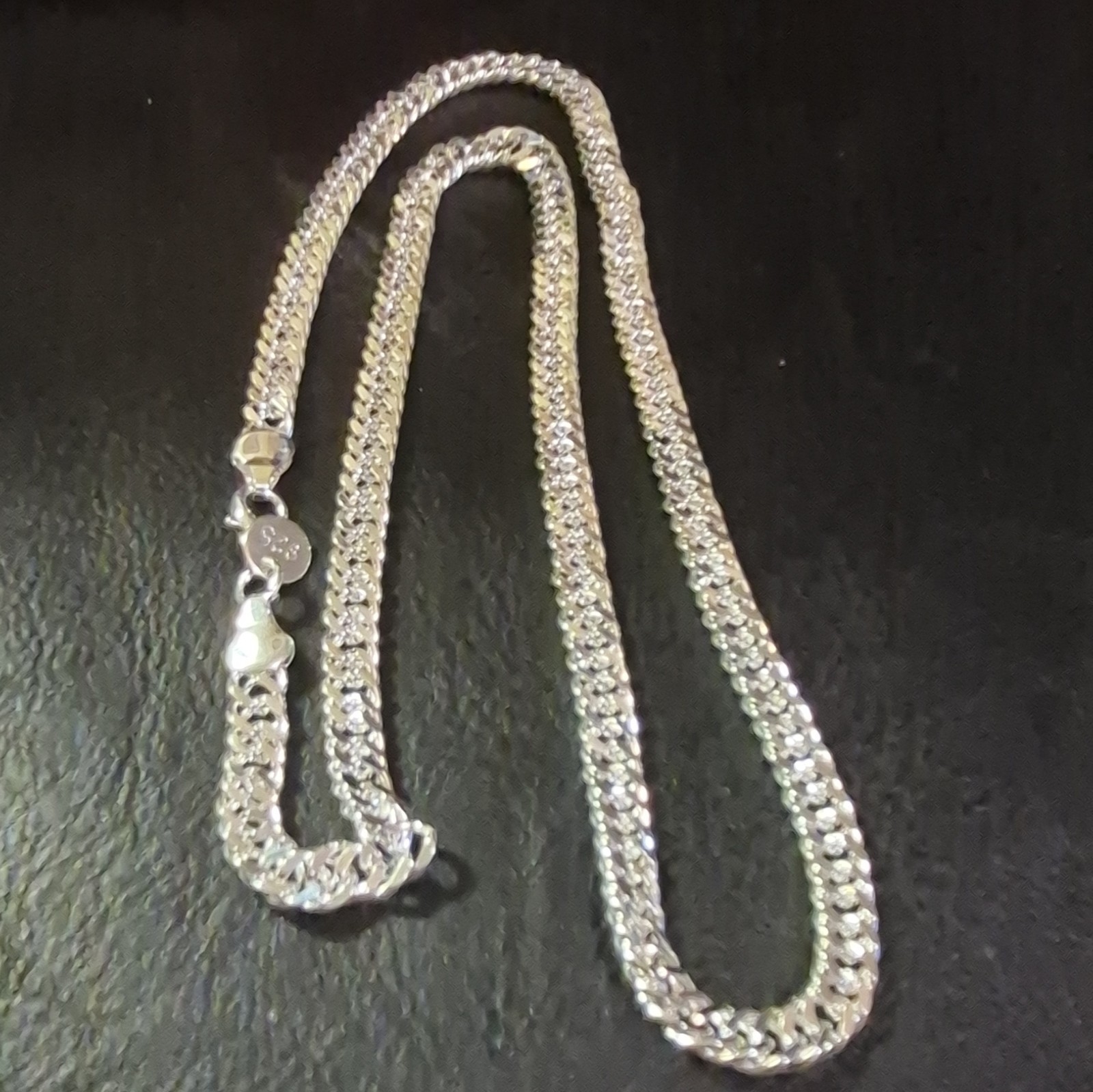 925 Sterling Silver Curb Link Chain Necklace, Lobster Clasp, 55cm, Signed