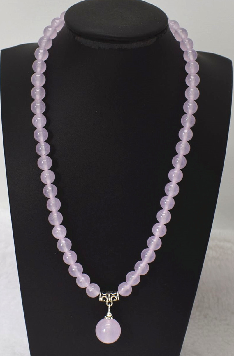Pretty Natural 8mm Light Purple Jade Gems Round Beads Pendant Necklace 16-28in