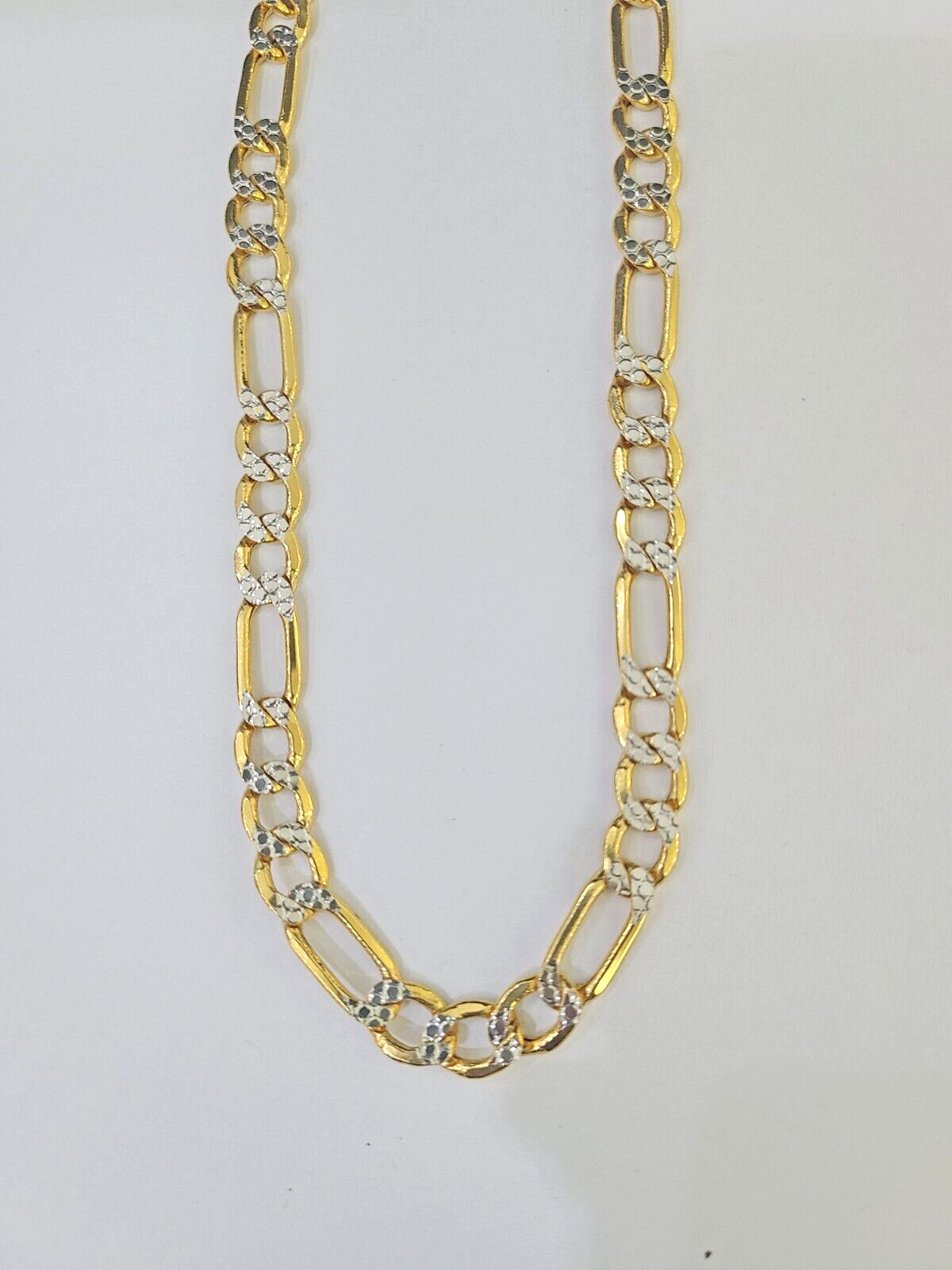 Real 10k Yellow Gold Figaro Link Chain 7mm 24 Inch Diamond Cut Necklace